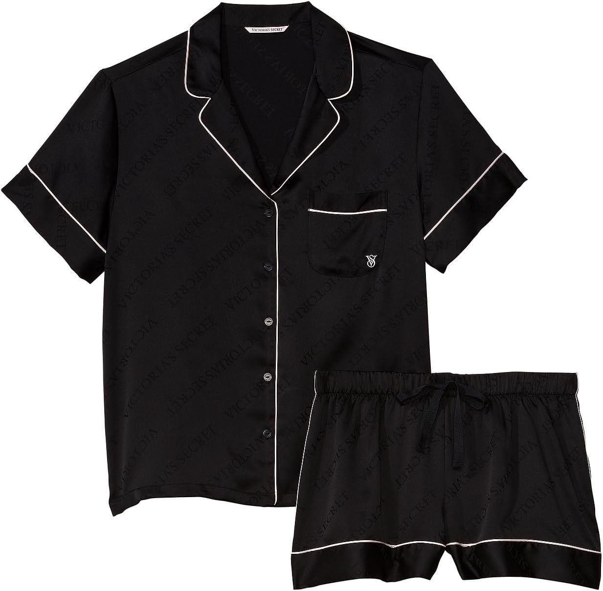 image:imageVictorias Secret Satin Pajama Set Short Sleeve Button Down Shirt amp Shorts Sleepwear for Women XSXXLBlack