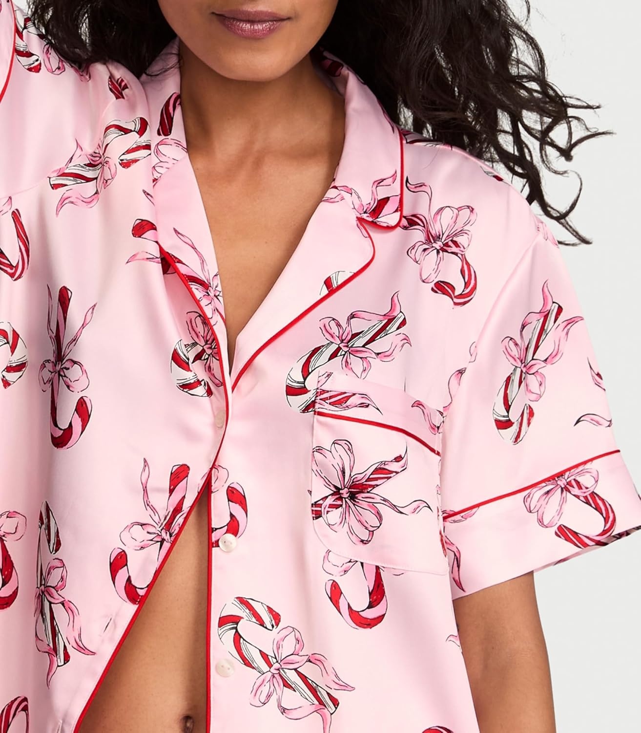 image:imageVictorias Secret Satin Pajama Set Short Sleeve Button Down Shirt amp Shorts Sleepwear for Women XSXXLCandy Canes