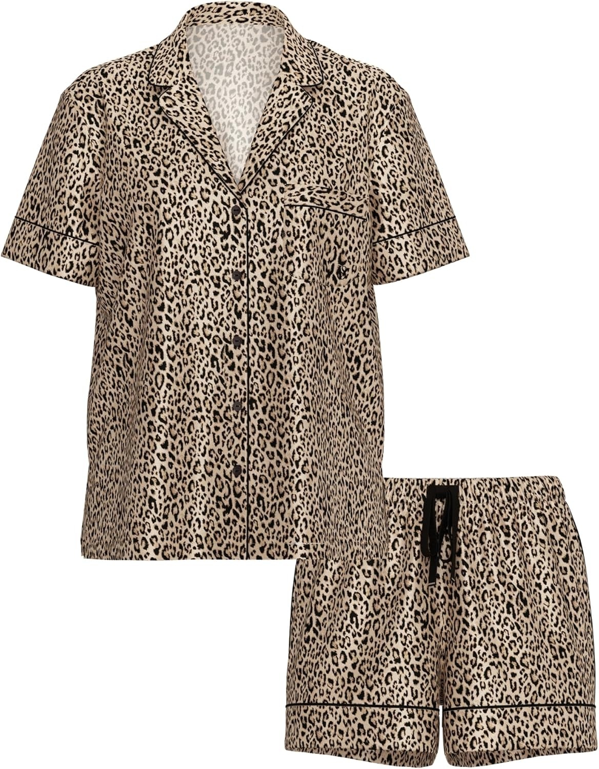 image:imageVictorias Secret Satin Pajama Set Short Sleeve Button Down Shirt amp Shorts Sleepwear for Women XSXXLMarzipan Leopard