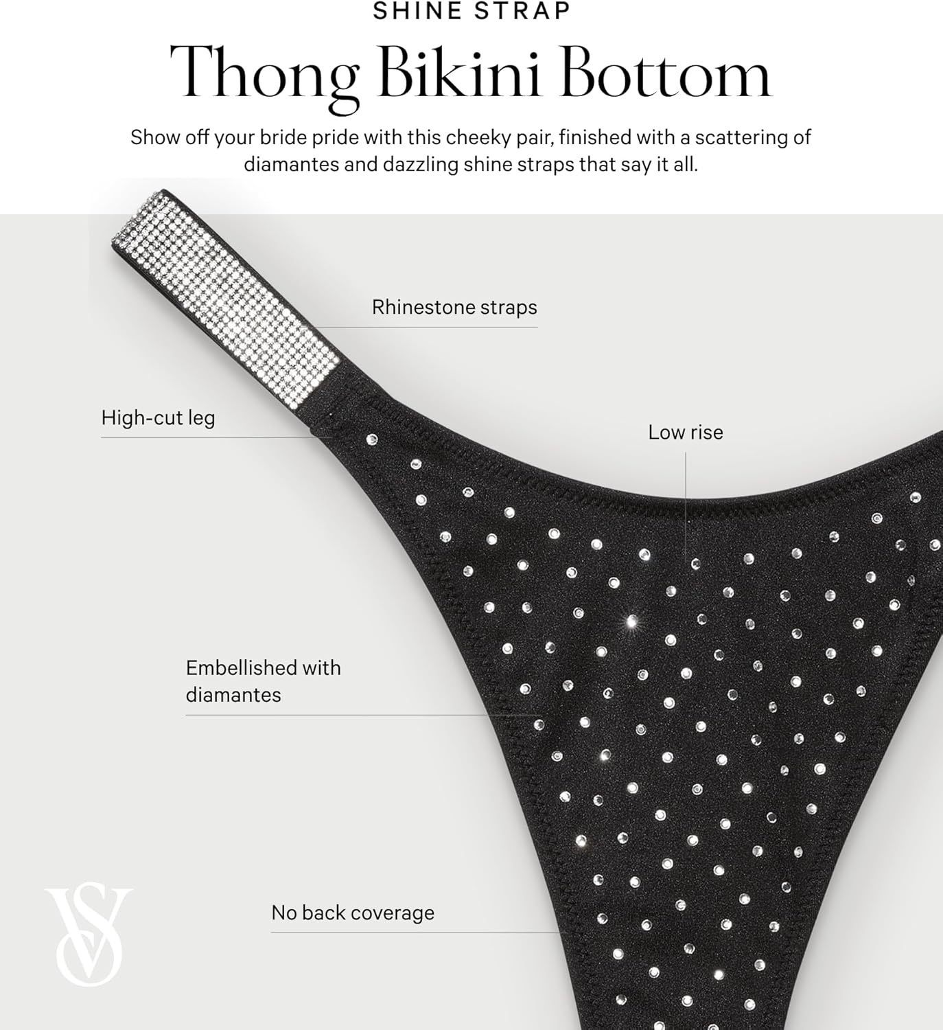 image:imageVictorias Secret Shine Strap Thong Bikini BottomBlack
