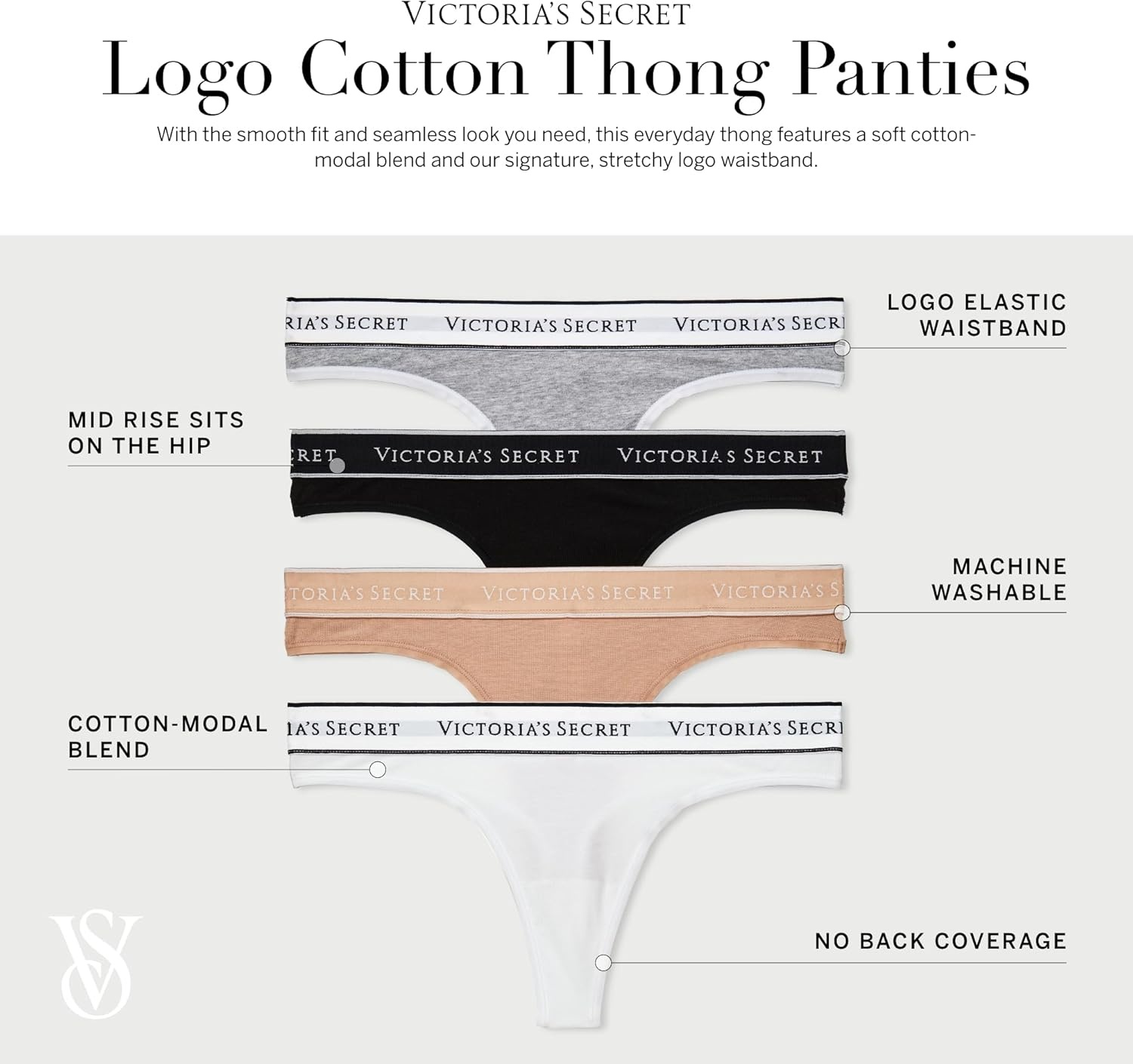 image:imageVictorias Secret Womens Cotton Logo Thong Underwear Panties for Women Multi Pack XSXXLMedium Heather Grey