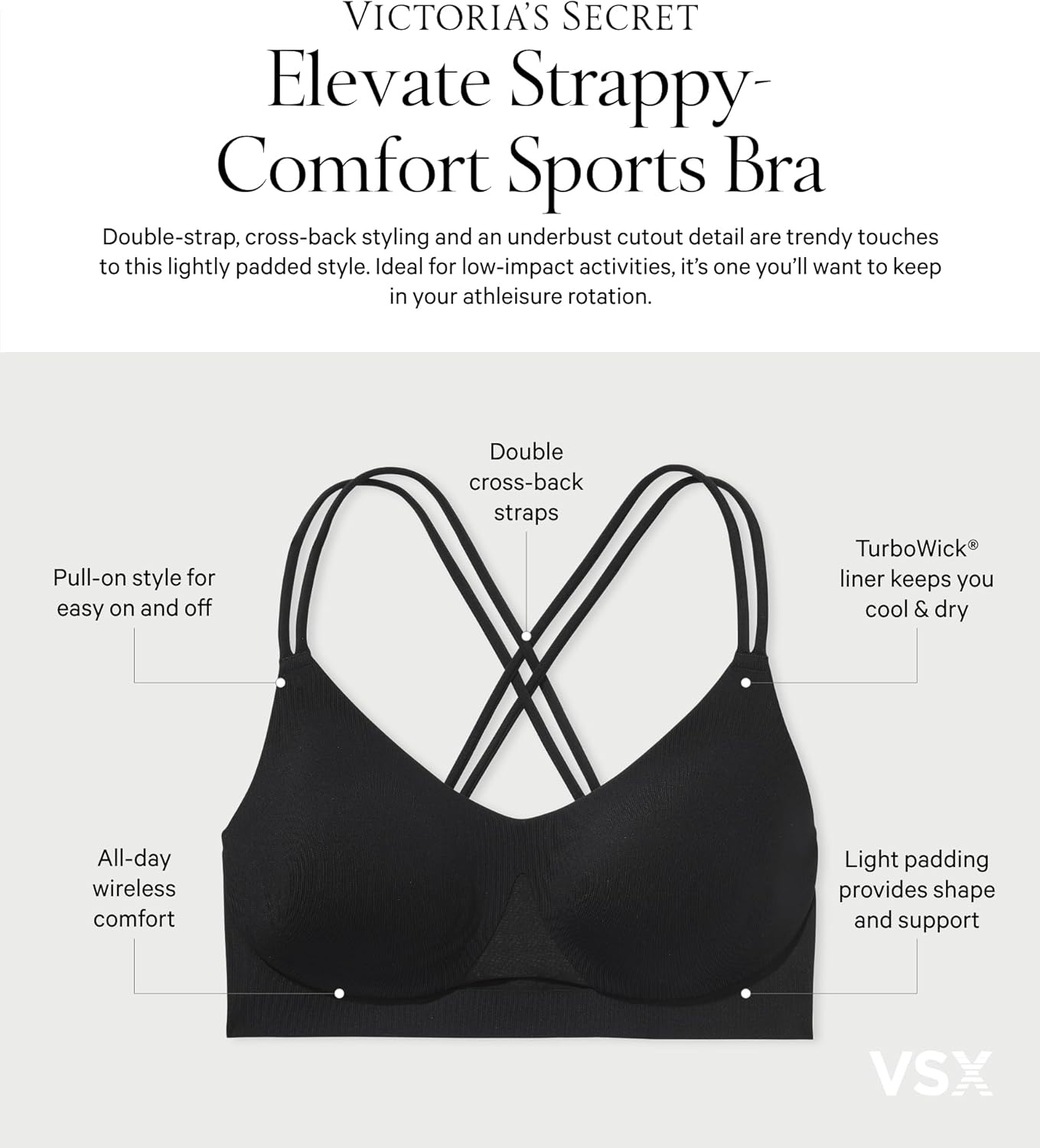 image:imageVictorias Secret Womens VSX Elevate StrappyComfort Sports Bra Low Impact Wireless XSXXLBare Taupe