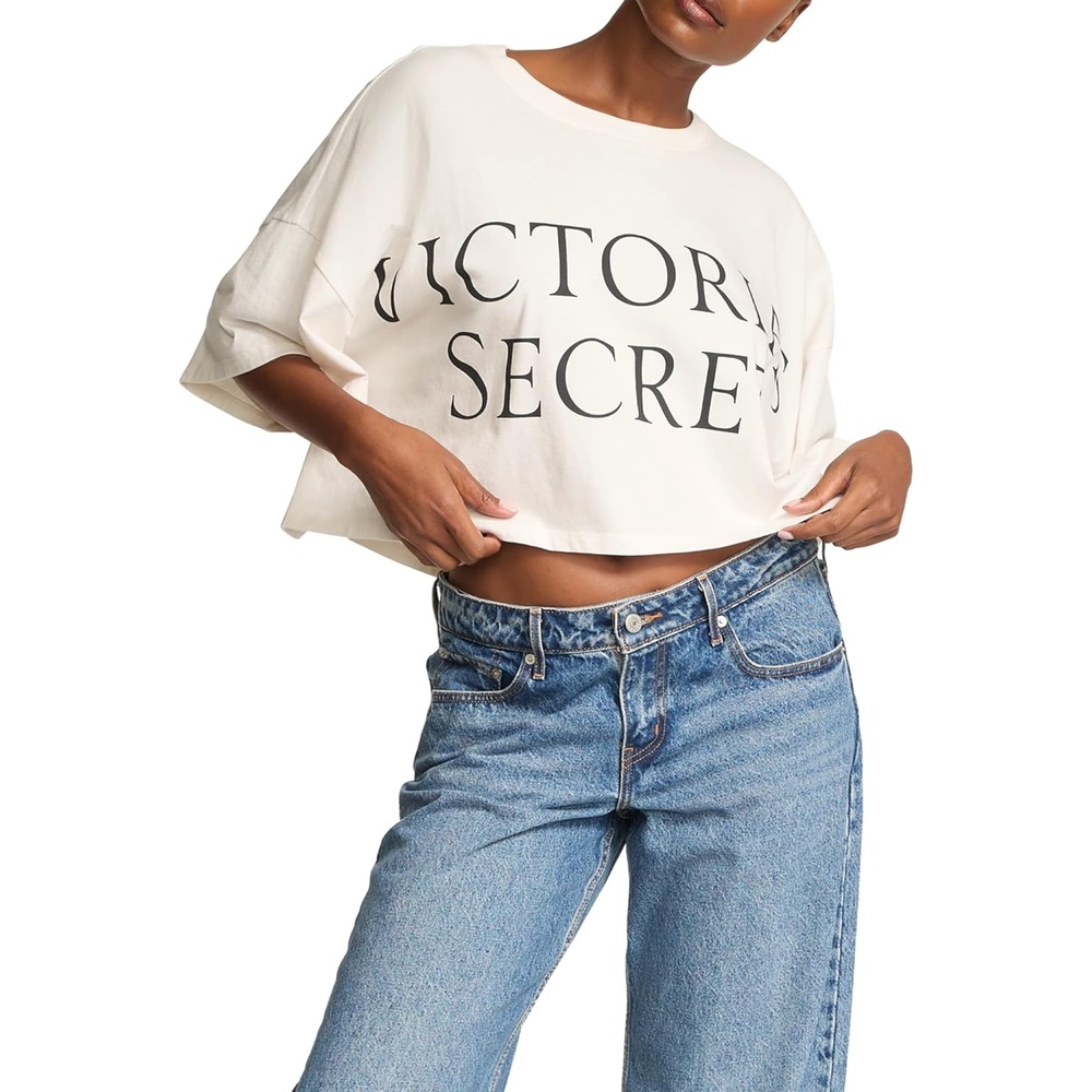 image:imageVictorias Secret Angel Essentials Logo Cotton Oversized Crop Tee XSXLCoconut White