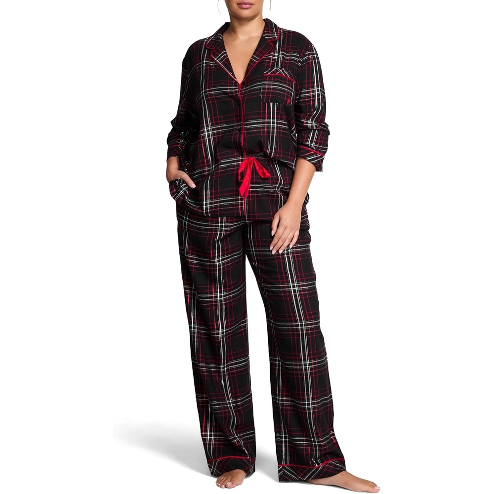 image:imageVictorias Secret Flannel Pajama Set Long Sleeve Button Down Shirt amp Pants Sleepwear for Women XSXXLBlack Plaid