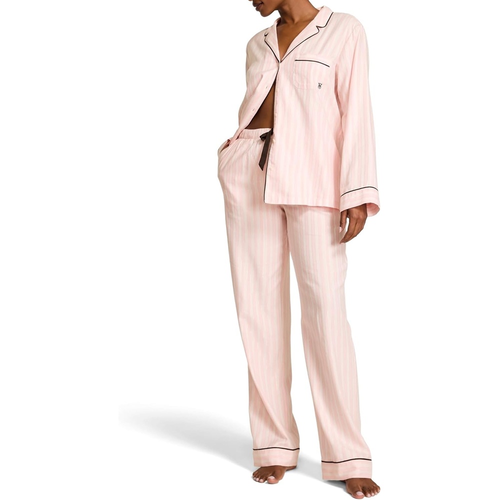 image:imageVictorias Secret Flannel Pajama Set Long Sleeve Button Down Shirt amp Pants Sleepwear for Women XSXXLPink Iconic Stripe