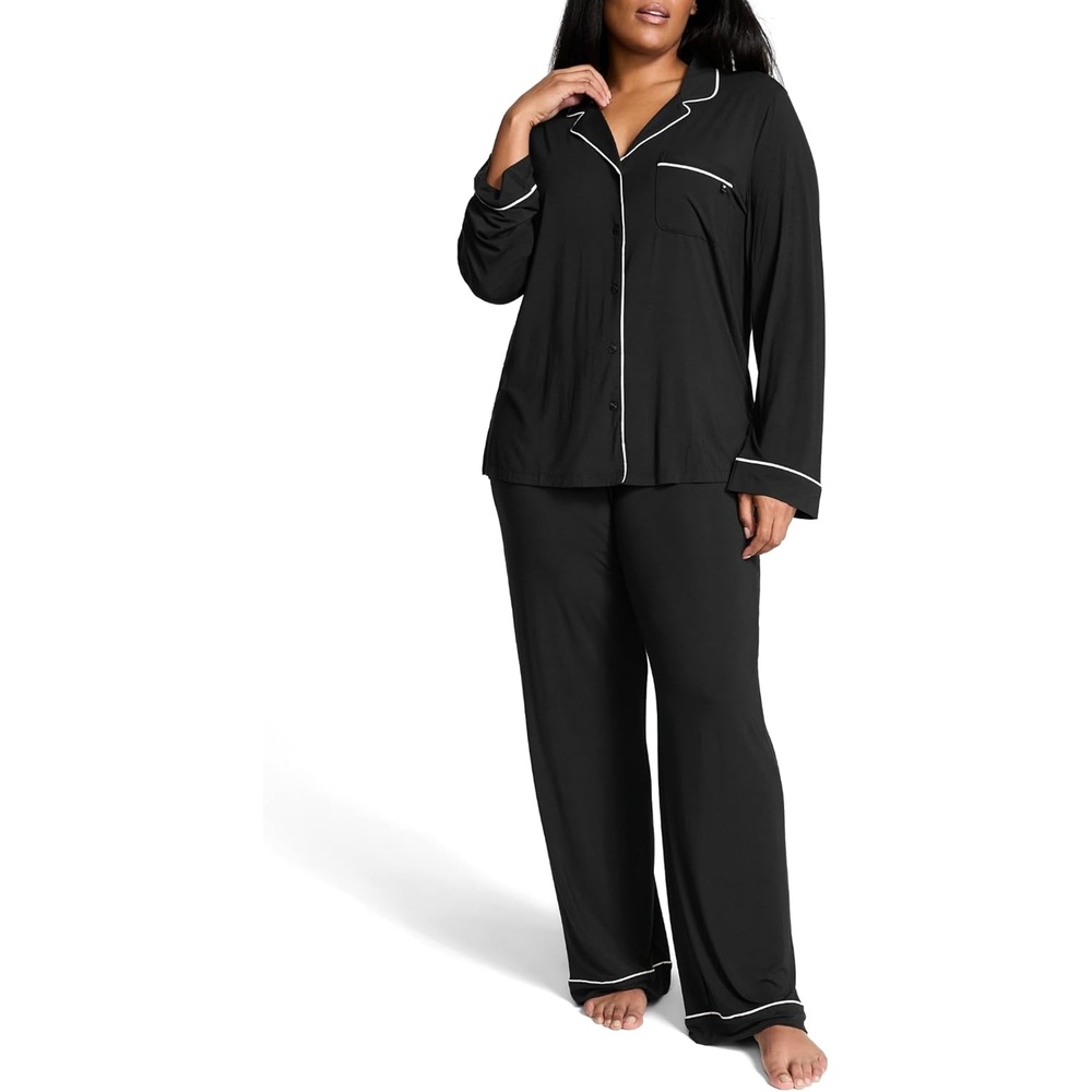 image:imageVictorias Secret Modal Pajama Set Long Sleeve Button Down Shirt and Pajama Pants Sleepwear for Women XSXXLBlack