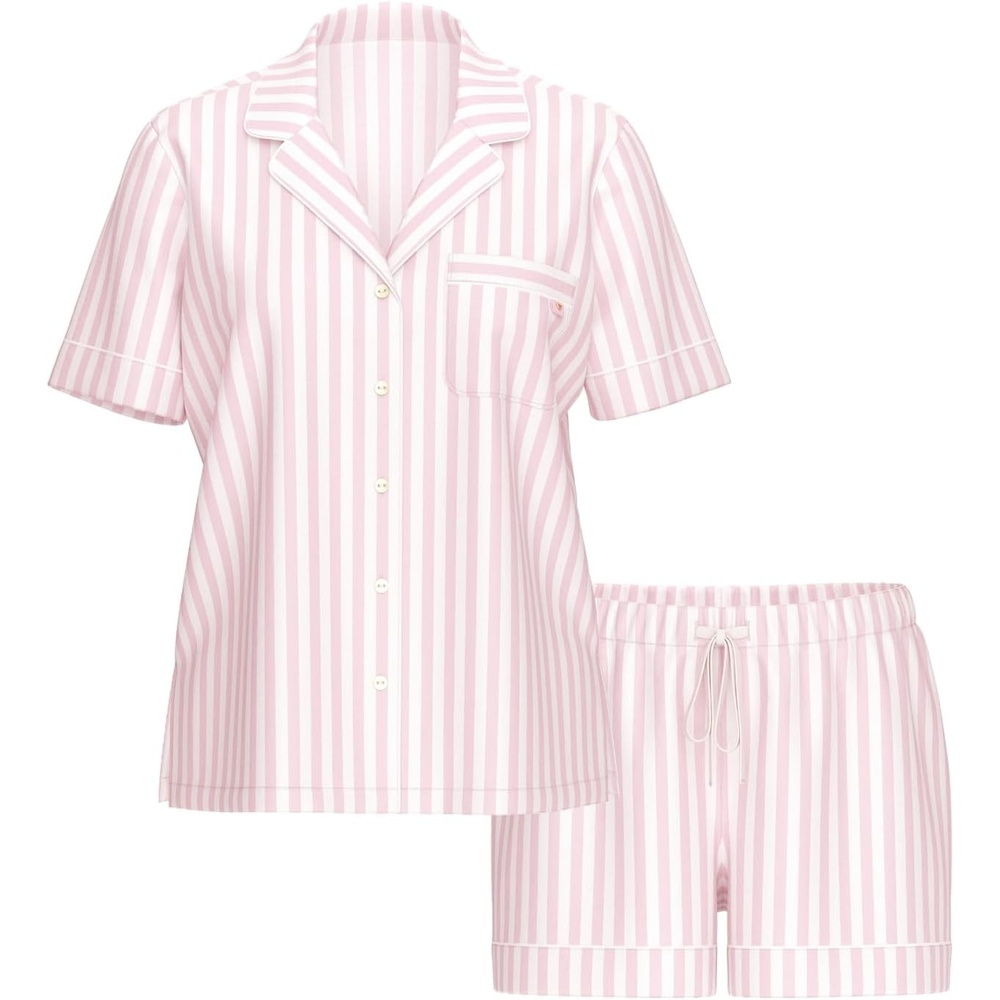 image:imageVictorias Secret Modal Pajama Set Short Sleeve Button Down Shirt and Shorts Sleepwear for Women XSXXLIconic Stripe