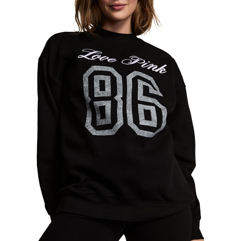 image:imageVictorias Secret PINK Womens Campus Fleece Oversized Crew Sweatshirt XSXLPure Black