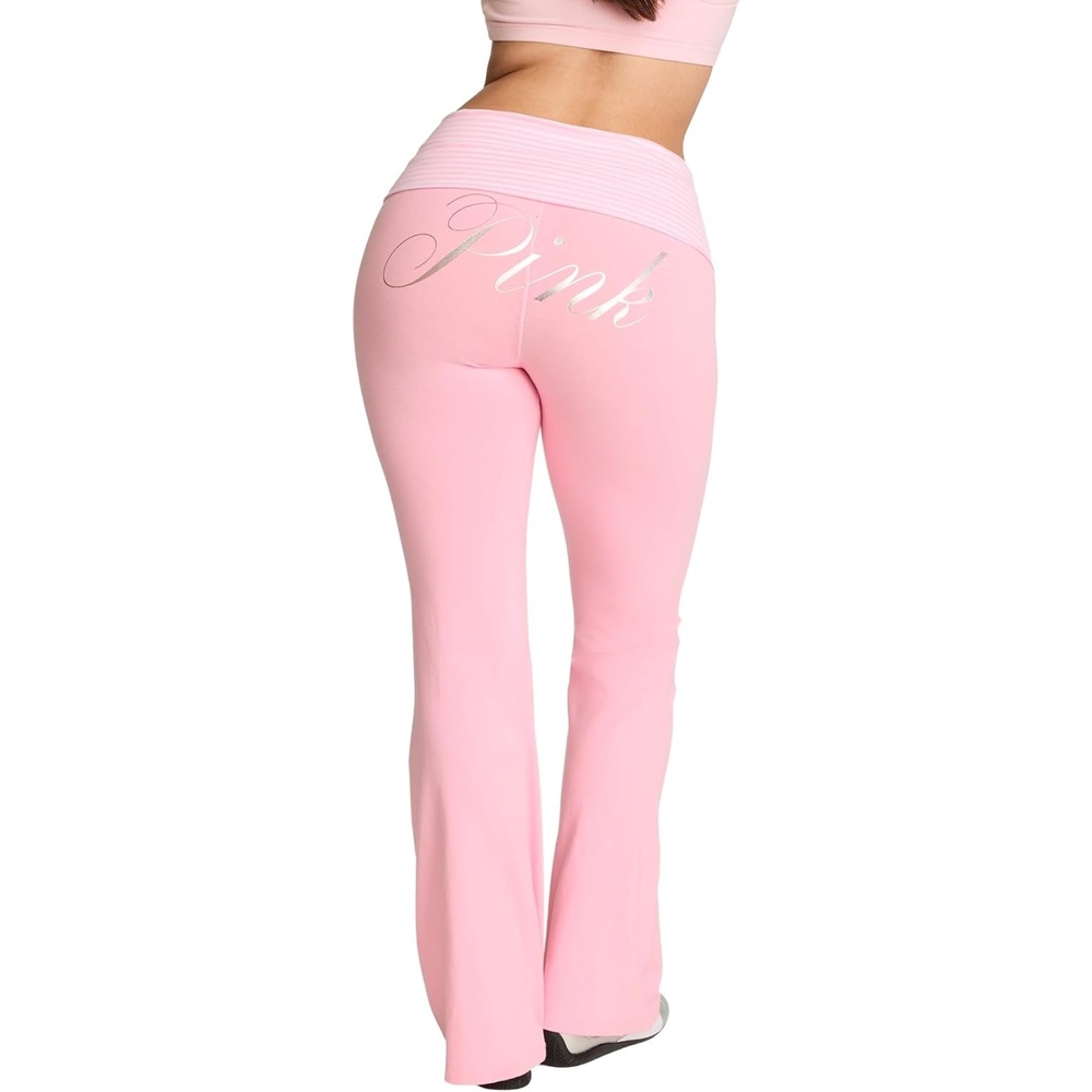 image:imageVictorias Secret Pink Womens Cotton Foldover Flare Leggings XSXLBoardwalk Pink