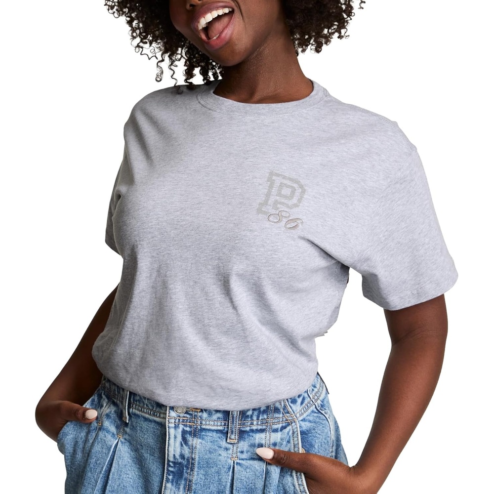 image:imageVictorias Secret Pink Womens Oversized Campus Cotton TShirt XS  XLVs Medium Heather Grey