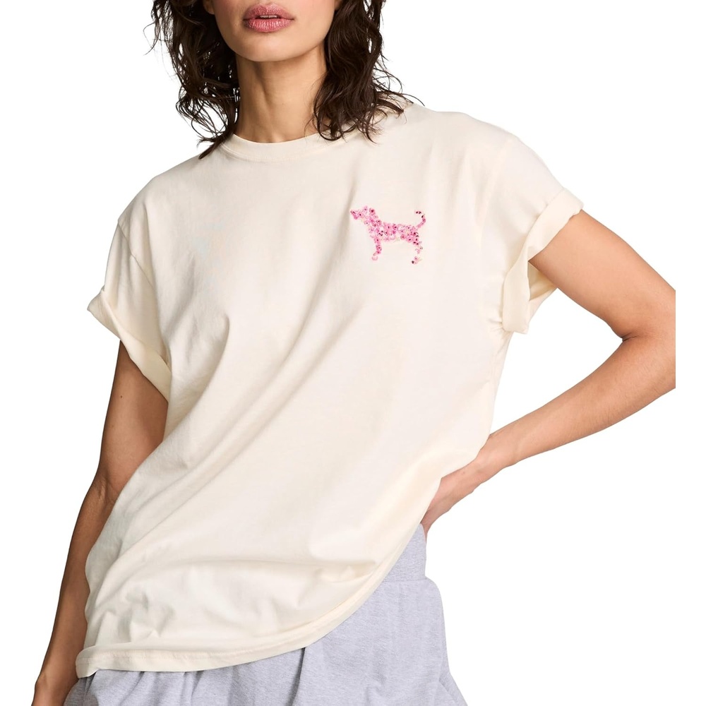 image:imageVictorias Secret Pink Womens Oversized Campus Cotton TShirt XS  XLWinter White