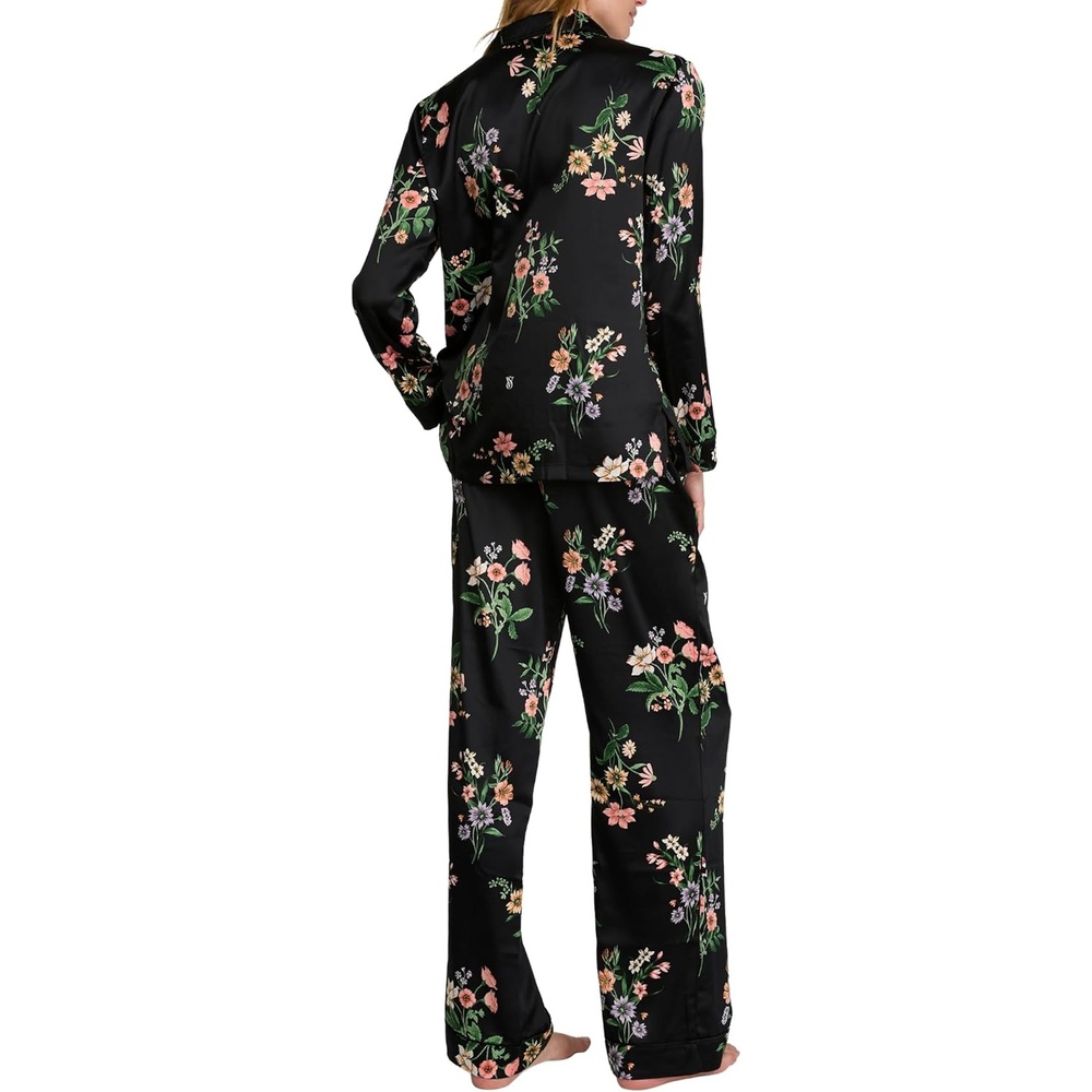 image:imageVictorias Secret Satin Pajama Set Long Sleeve Button Down Shirt amp Pants Sleepwear for Women XSXXLBlack Botanical