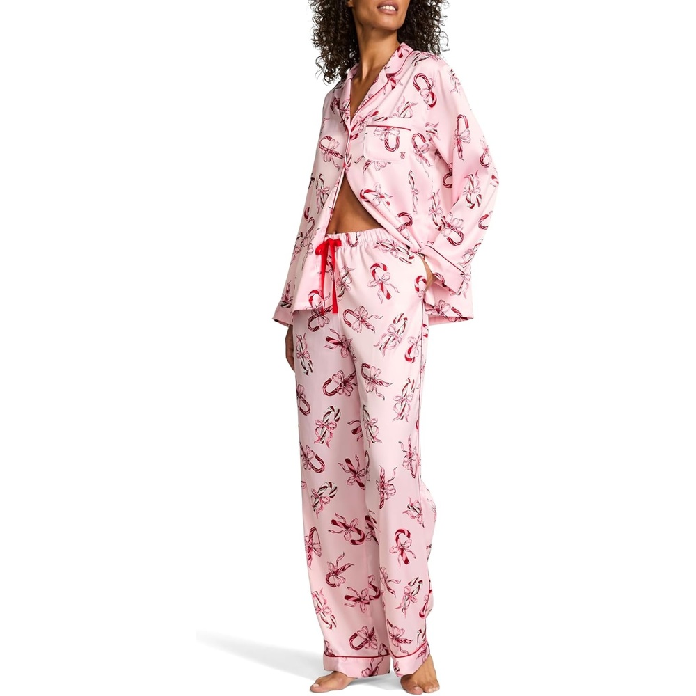 image:imageVictorias Secret Satin Pajama Set Long Sleeve Button Down Shirt amp Pants Sleepwear for Women XSXXLCandy Canes