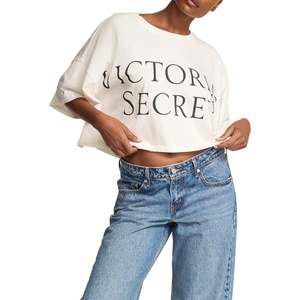 Victoria’s Secret Angel Essentials Logo Cotton Oversized Crop Tee (XS-XL)(Coconut White)