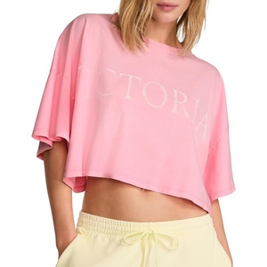 Victoria’s Secret Angel Essentials Logo Cotton Oversized Crop Tee (XS-XL)(Victoria Pink)