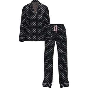 Victoria’s Secret Flannel Pajama Set, Long Sleeve Button Down Shirt & Pants, Sleepwear for Women (XS-XXL)(Black Dot)
