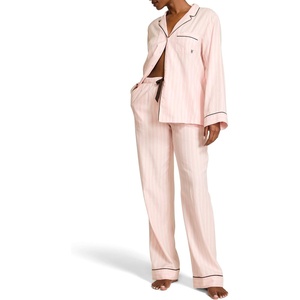 Victoria’s Secret Flannel Pajama Set, Long Sleeve Button Down Shirt & Pants, Sleepwear for Women (XS-XXL)(Pink Iconic Stripe)