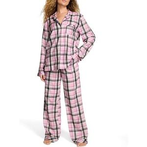 Victoria’s Secret Flannel Pajama Set, Long Sleeve Button Down Shirt & Pants, Sleepwear for Women (XS-XXL)(Pink Plaid)