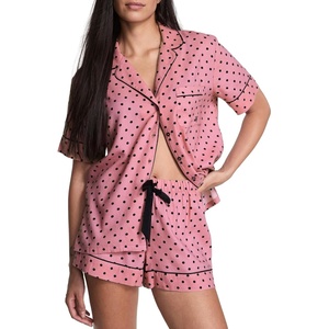 Victoria’s Secret Flannel Pajama Set, Short Sleeve Shirt and Pajama Short Set, Sleepwear for Women (XS-XXL)(Black Dot)