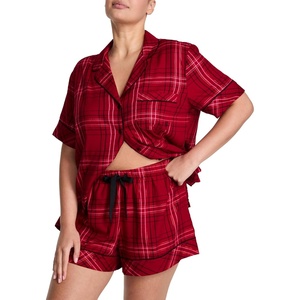 Victoria’s Secret Flannel Pajama Set, Short Sleeve Shirt and Pajama Short Set, Sleepwear for Women (XS-XXL)(Red Plaid)