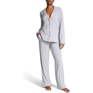 Victoria’s Secret Modal Pajama Set, Long Sleeve Button Down Shirt and Pajama Pants, Sleepwear for Women (XS-XXL)(Medium Heather Grey)