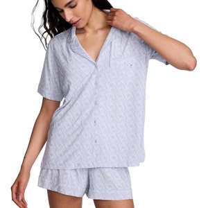 Victoria’s Secret Modal Pajama Set, Short Sleeve Button Down Shirt and Shorts, Sleepwear for Women (XS-XXL)(Icy Lavender Logos)