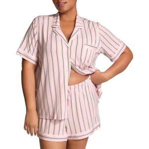 Victoria’s Secret Modal Pajama Set, Short Sleeve Button Down Shirt and Shorts, Sleepwear for Women (XS-XXL)(Pretty Blossom Stripes)