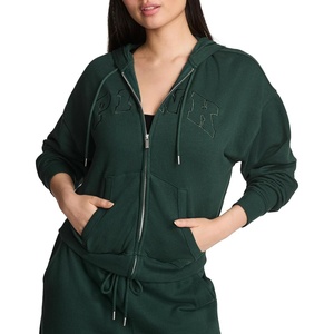 Victoria’s Secret PINK Women’s Campus Fleece Full-Zip Hoodie Sweatshirt (XS-XL)(Deep Forest)