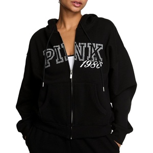 Victoria’s Secret PINK Women’s Campus Fleece Full-Zip Hoodie Sweatshirt (XS-XL)(Pure Black)