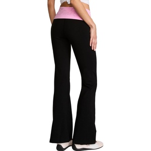 Victoria’s Secret Pink Women’s Cotton Foldover Flare Leggings (XS-XL)(Pure Black/Pink Lollipop)