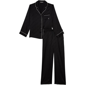 Victoria’s Secret Satin Pajama Set, Long Sleeve Button Down Shirt & Pants, Sleepwear for Women (XS-XXL)(Black)