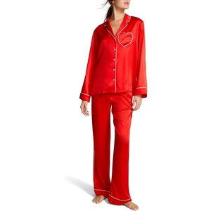 Victoria’s Secret Satin Pajama Set, Long Sleeve Button Down Shirt & Pants, Sleepwear for Women (XS-XXL)(Bright Vermillion)