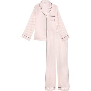 Victoria’s Secret Satin Pajama Set, Long Sleeve Button Down Shirt & Pants, Sleepwear for Women (XS-XXL)(Pink Iconic Stripe (New Look))