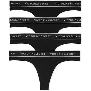 Victoria’s Secret Women’s Cotton Logo Thong Underwear, Panties for Women, Multi Pack (XS-XXL)(Black)