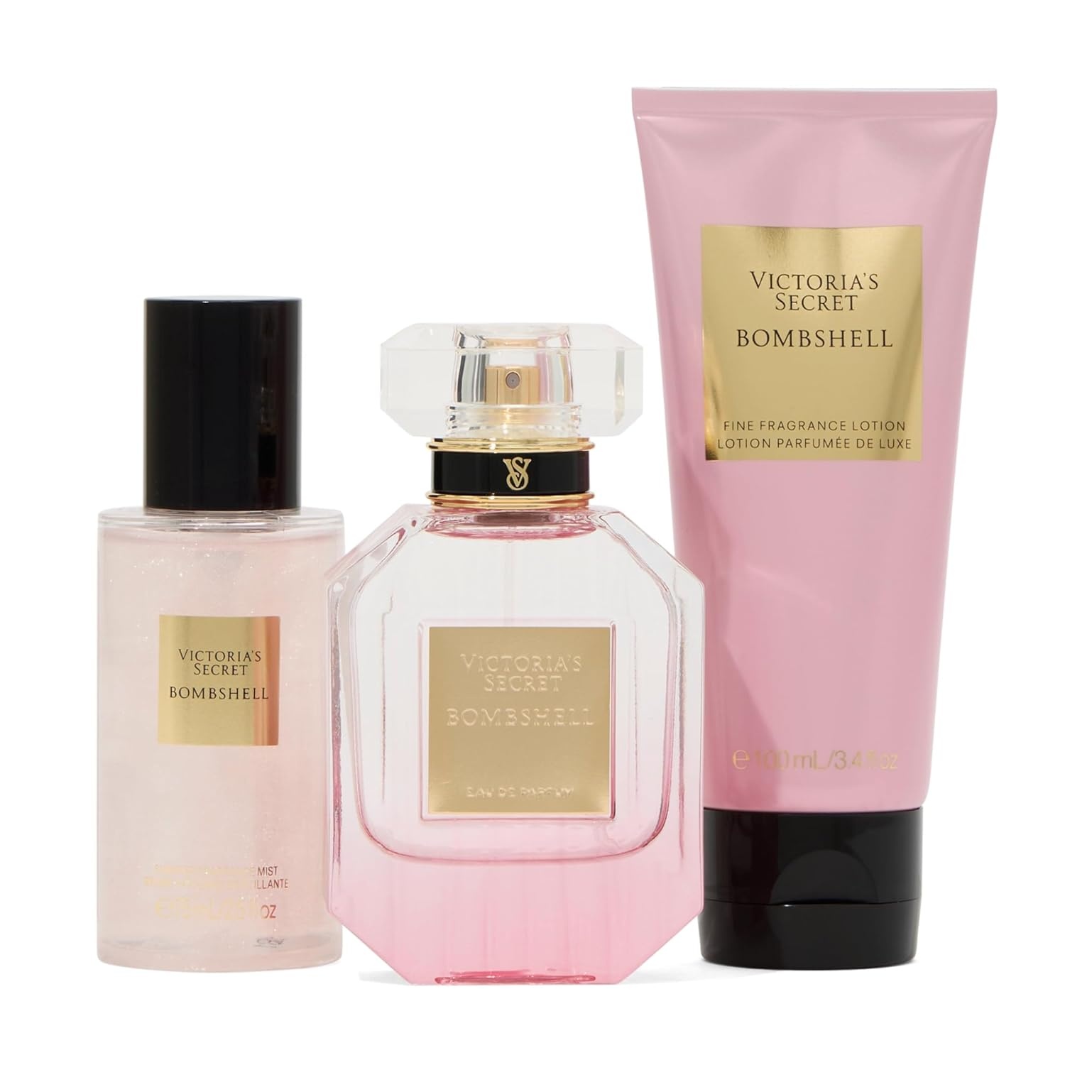 image:imageVictorias Secret Bare 3 Piece Luxe Fragrance Gift Set 17 oz Eau de Parfum Travel Lotion amp Shimmer MistBombshell