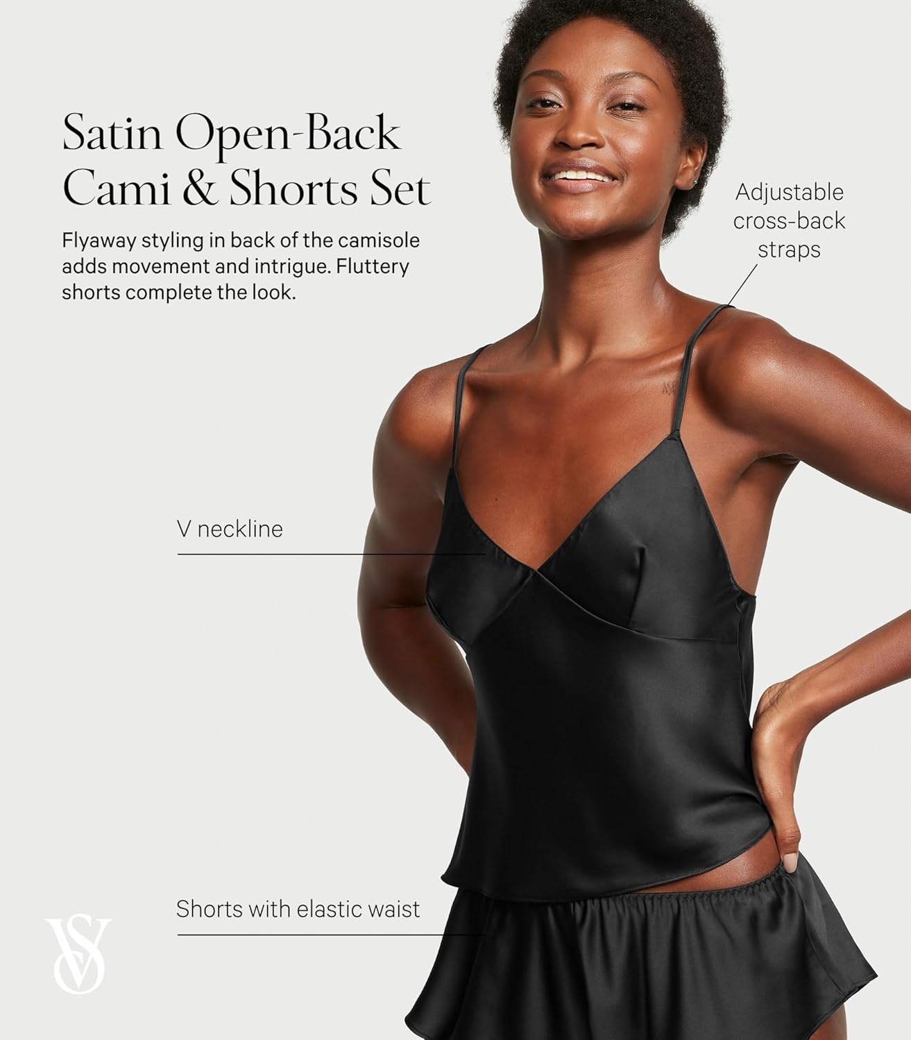 image:imageVictorias Secret Fashion Show 24 Womens Satin OpenBack Cami amp Shorts Set XSLBlack
