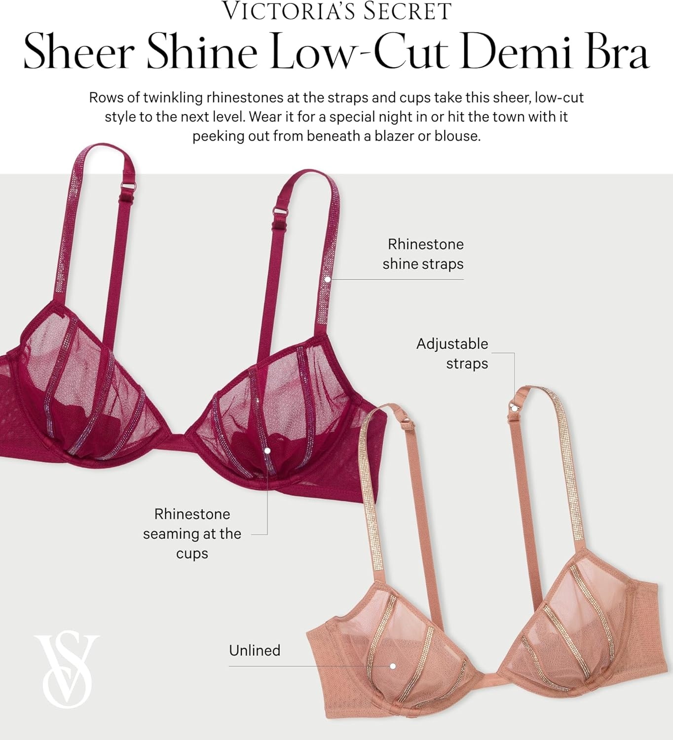 image:imageVictorias Secret Fashion Show 24 Womens Sheer Shine LowCut Demi Bra 32B38DAlmond Beige
