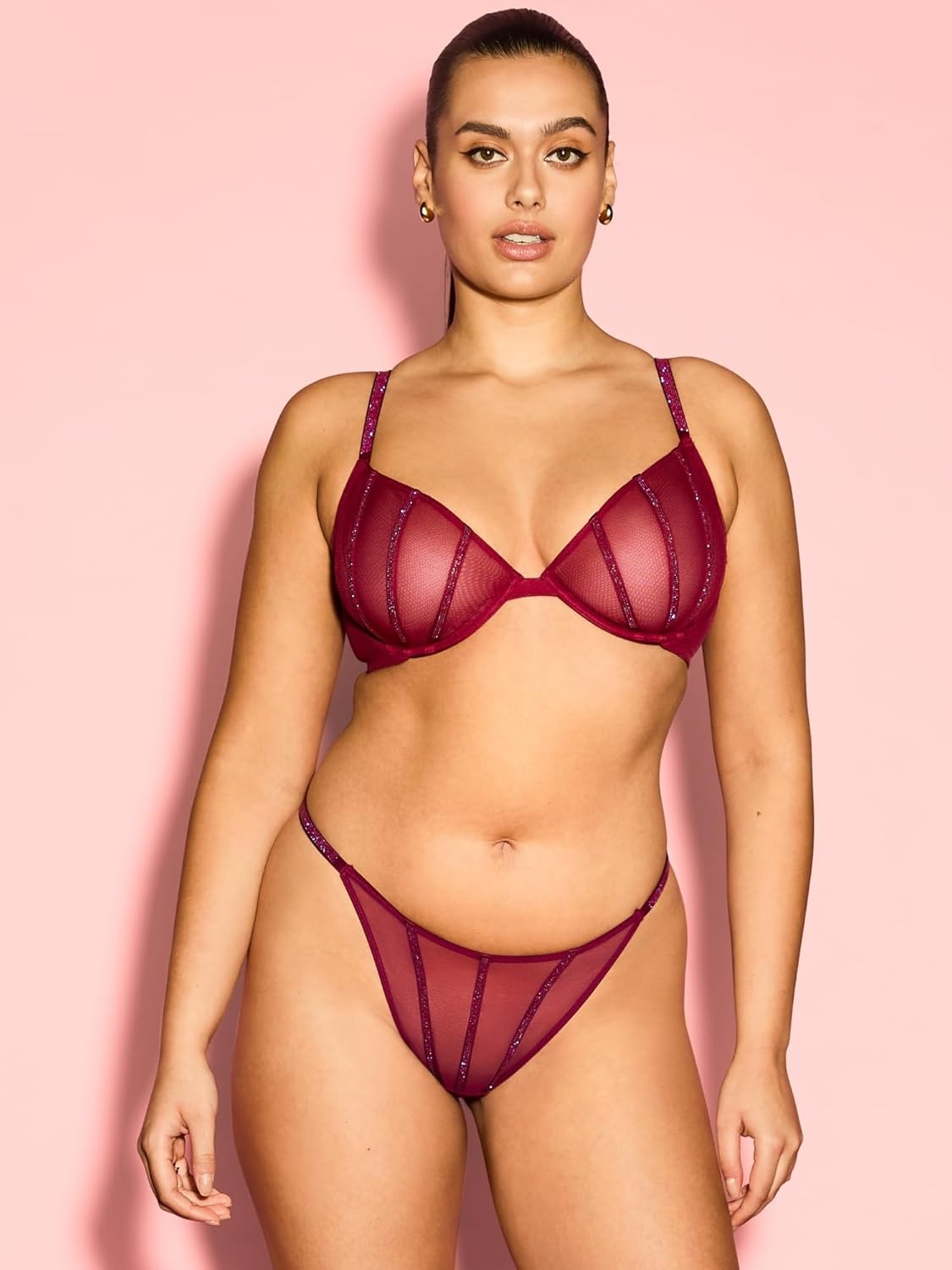 image:imageVictorias Secret Fashion Show 24 Womens Sheer Shine LowCut Demi Bra 32B38DCampari 2324360