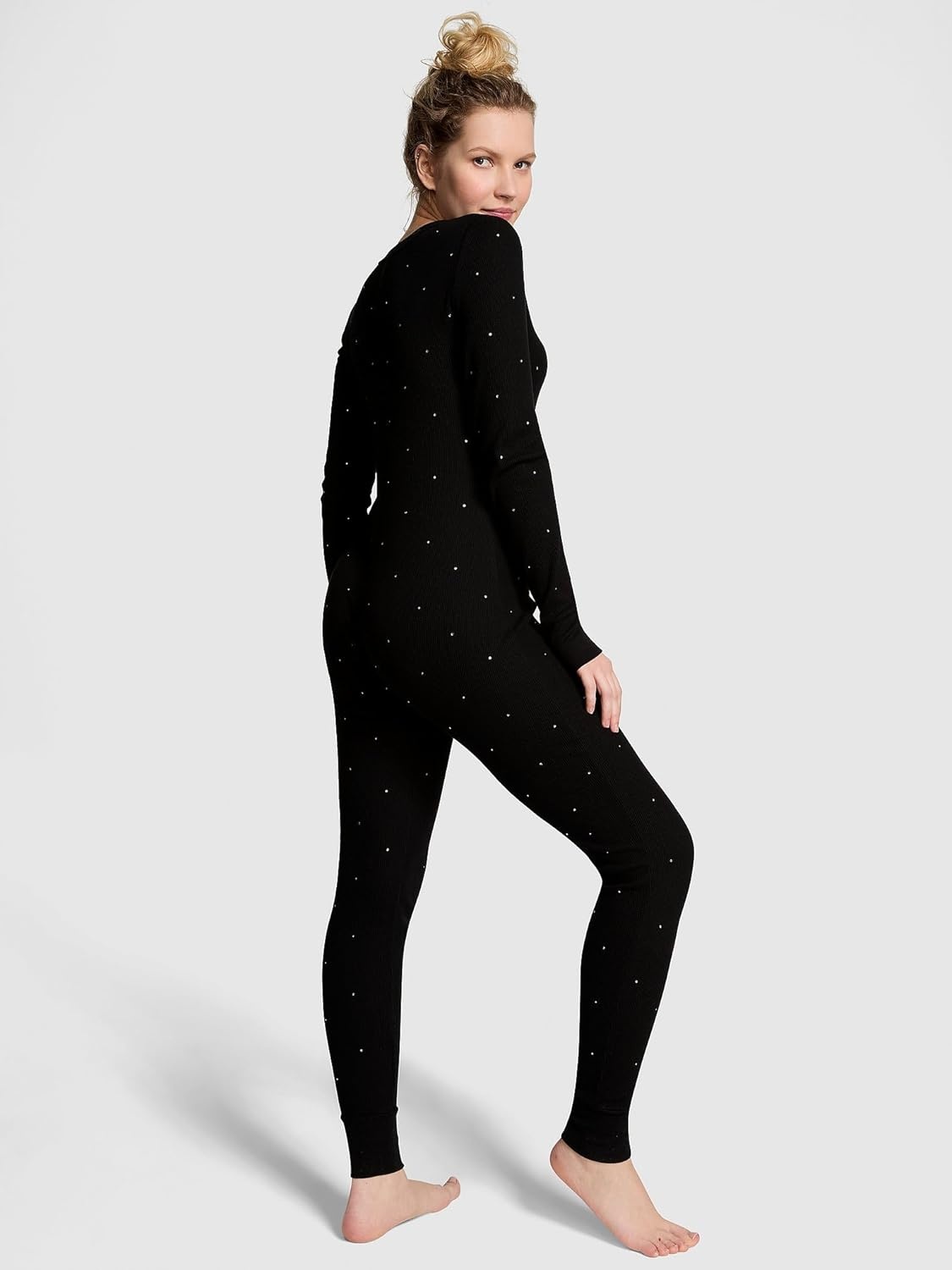 image:imageVictorias Secret PINK Thermal Onesie Pajama Set Sleepwear for Women XSXXLPure Black Bling