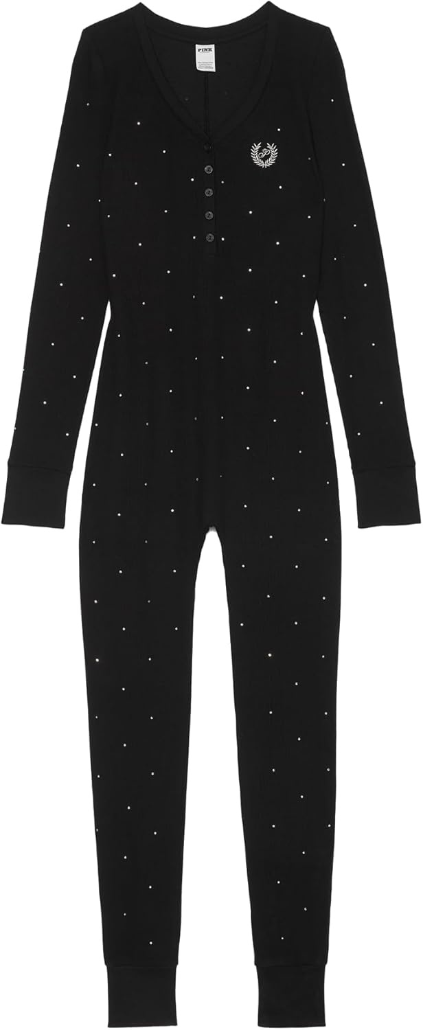 image:imageVictorias Secret PINK Thermal Onesie Pajama Set Sleepwear for Women XSXXLPure Black Bling