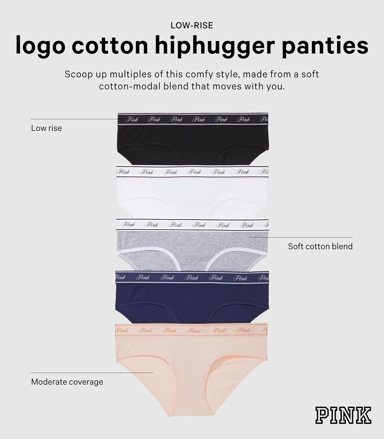 image:imageVictorias Secret PINK Womens Cotton Logo Hipter Underwear Panties for Women XSXLFloral Gingham Pack