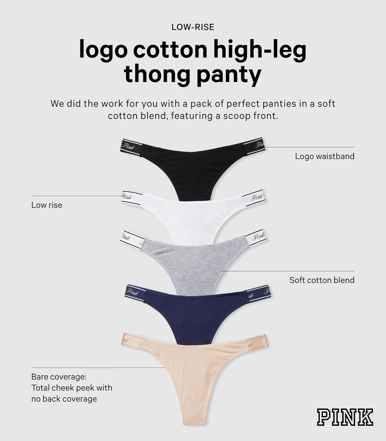 image:imageVictorias Secret PINK Womens Cotton Logo Thong Underwear Panties for Women XSXLHeritage Pack