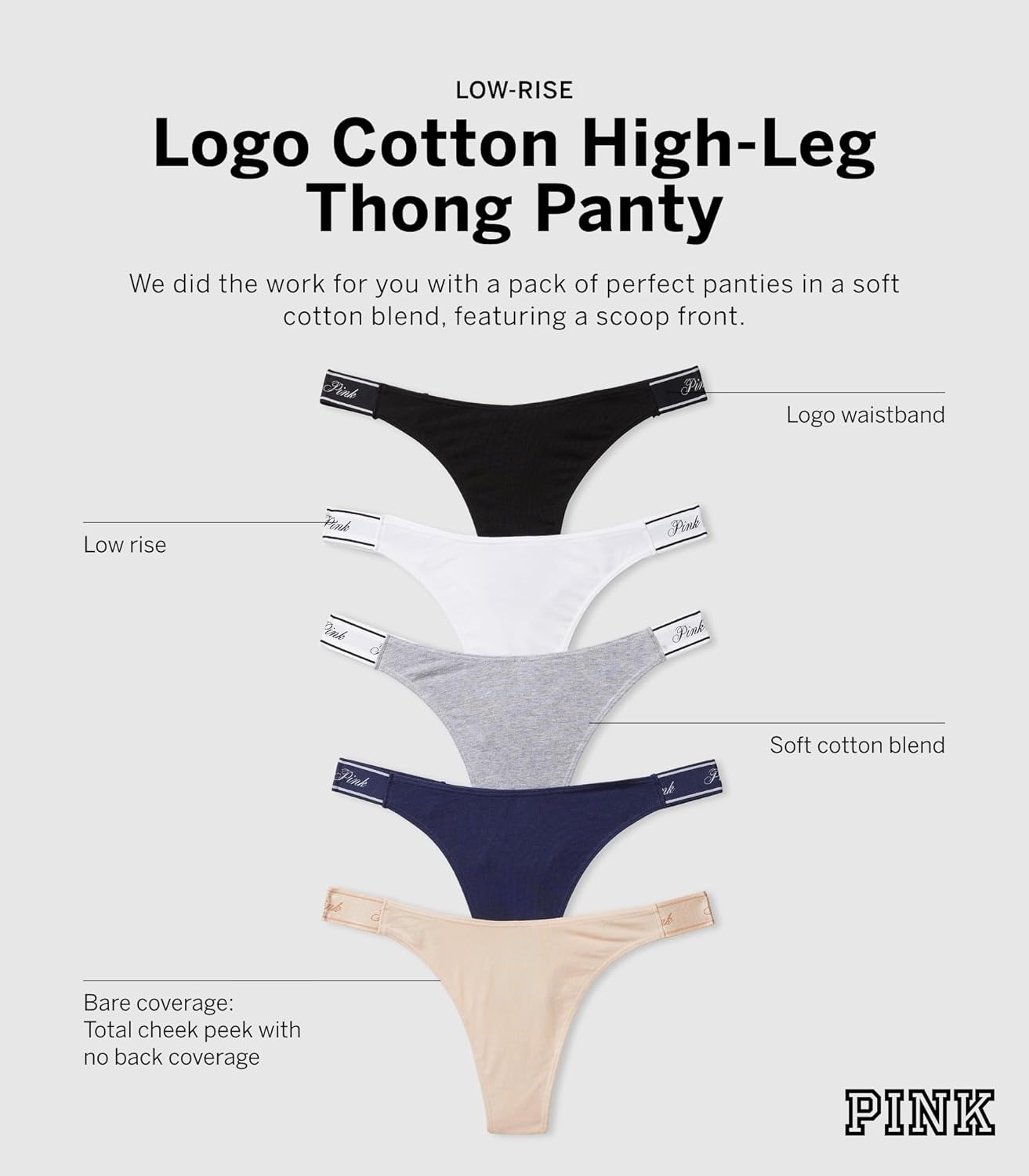 image:imageVictorias Secret PINK Womens Cotton Logo Thong Underwear Panties for Women XSXLPink Basic Pack