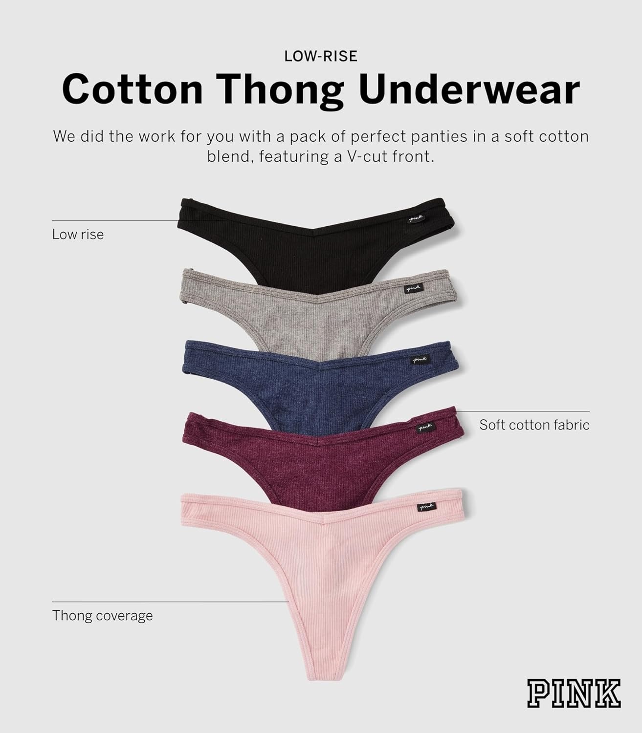 image:imageVictorias Secret PINK Womens Cotton Thong Underwear Panties for Women XSXLSpring Basic Pack