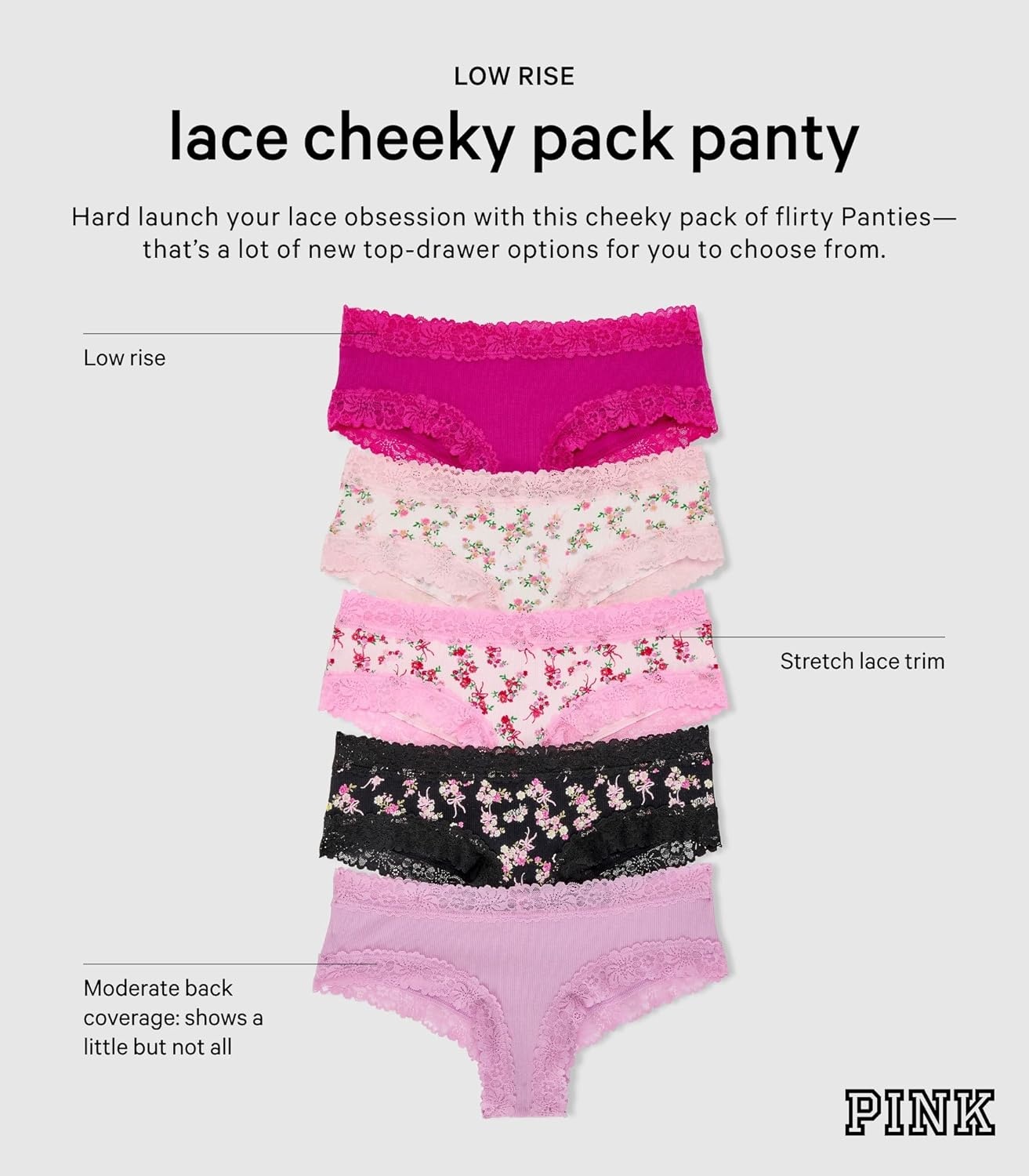 image:imageVictorias Secret PINK Womens Lace Cheeky Underwear Panties for Women XSXLFloral Bouquet Pack