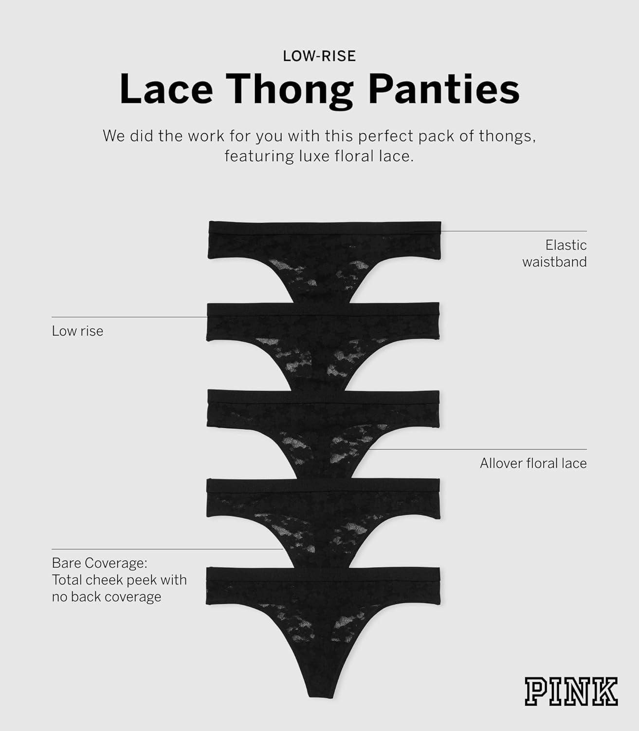 image:imageVictorias Secret PINK Womens Lace Thong Underwear Panties for Women Multi Pack XSXXLDaisy Lace