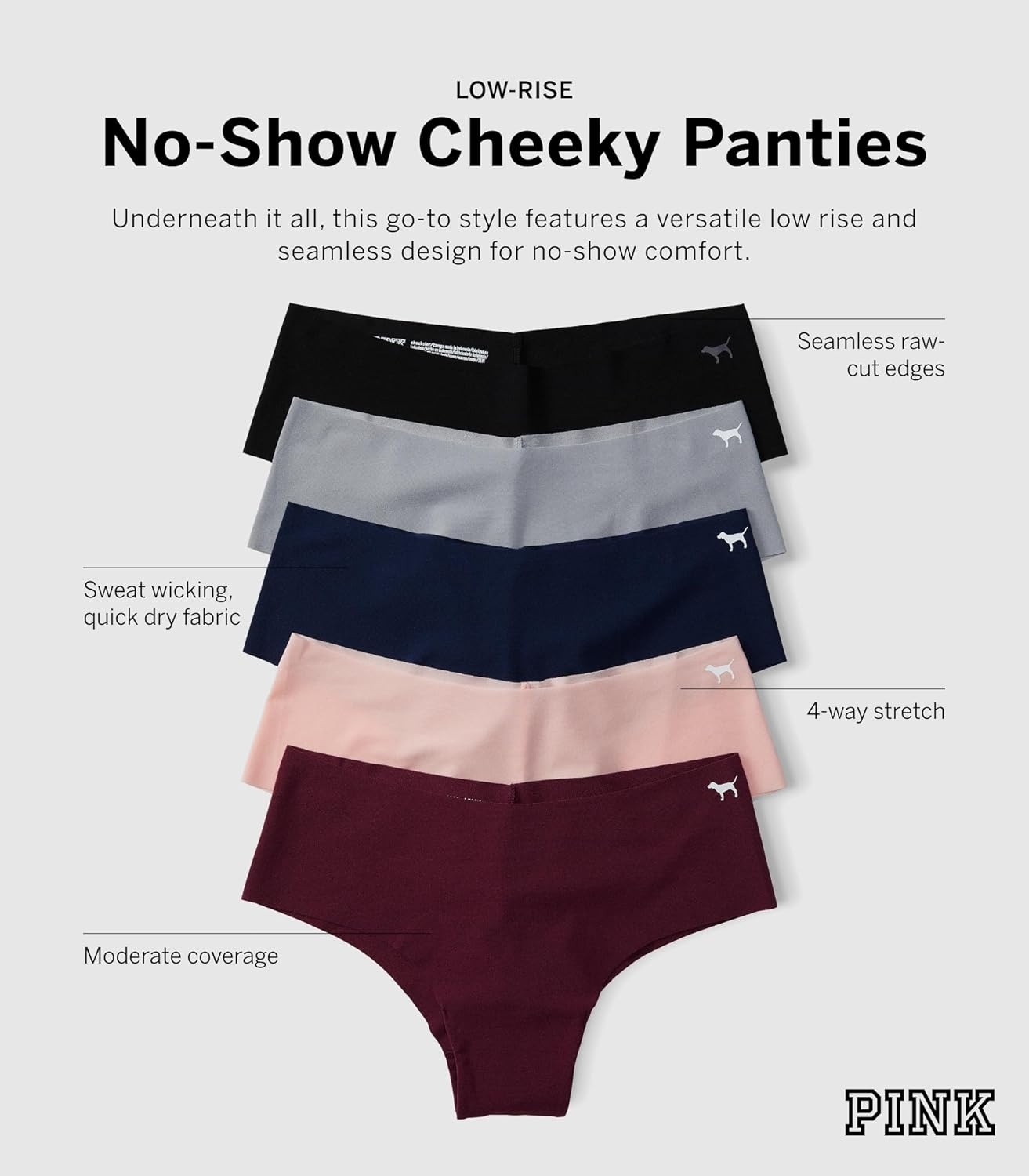 image:imageVictorias Secret PINK Womens No Show Cheeky Underwear Panties for Women XSXLLight Pink Pack