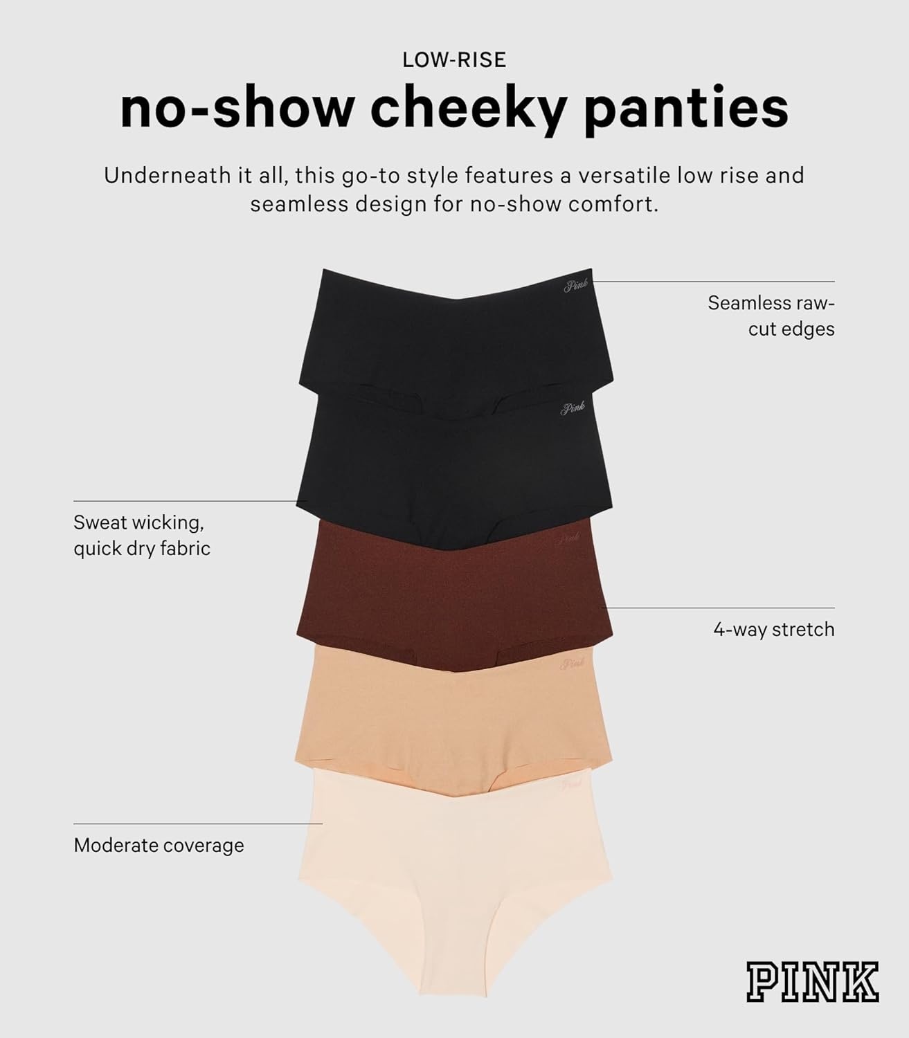 image:imageVictorias Secret PINK Womens No Show Cheeky Underwear Panties for Women XSXLNude Pack
