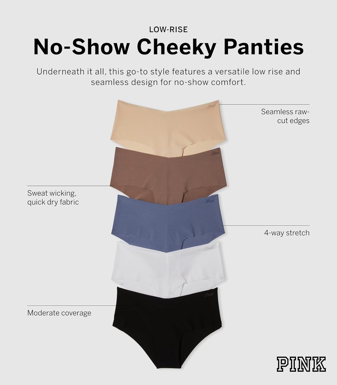 image:imageVictorias Secret PINK Womens No Show Cheeky Underwear Panties for Women XSXLSpring Basic Pack