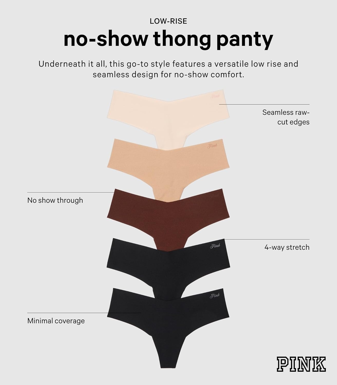 image:imageVictorias Secret PINK Womens No Show Thong Underwear Panties for Women XSXLBerry Pack